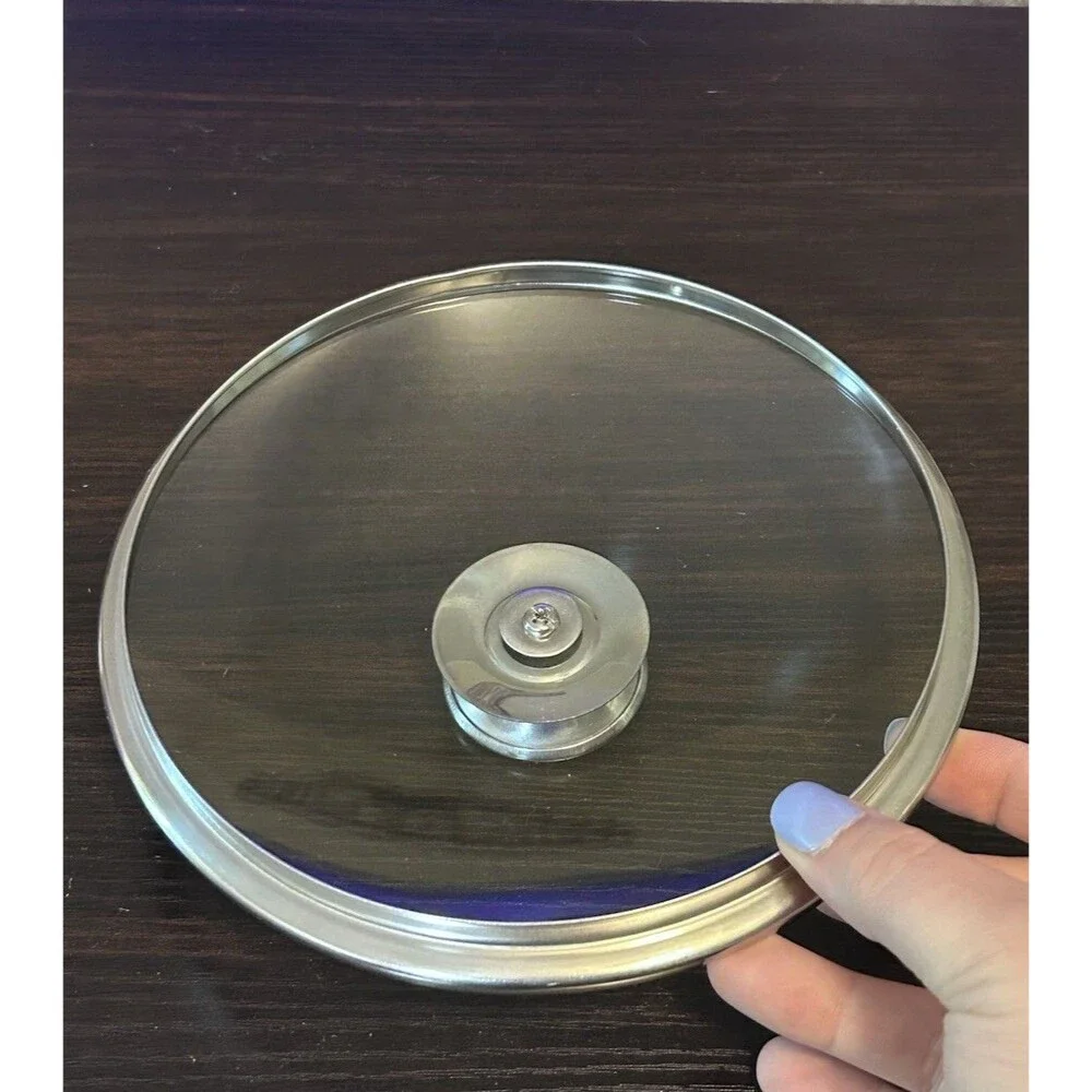 Wolfgang Puck 7.5” Tempered Glass Replacement Lid Only Stainless Steel Rim Knob
